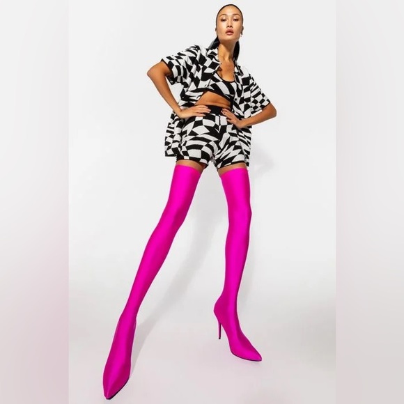 NWT BOX AZALEA WANG STAR STRETCH THIGH HIGH BALENCIAGA STILETTO BOOT FUCHSIA - Picture 3 of 5